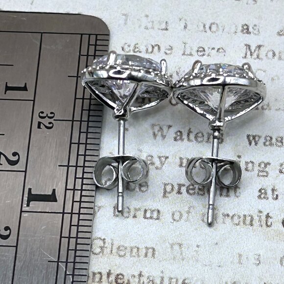 14K White Gold Plated CZ Halo Large Elegant Stud Earrings - Picture 3 of 7